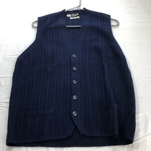 Bergdorf Goodman mens L vintage blue wool cardigan vest made in Italy grandpa